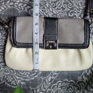 Two-Tone Chaps Leatherette Mini Shoulder Bag in Cream, Black And Grey